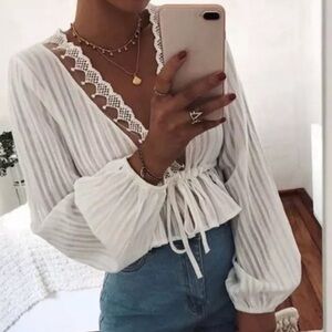 NEW! Shein Cotton Waist Tie Blouse